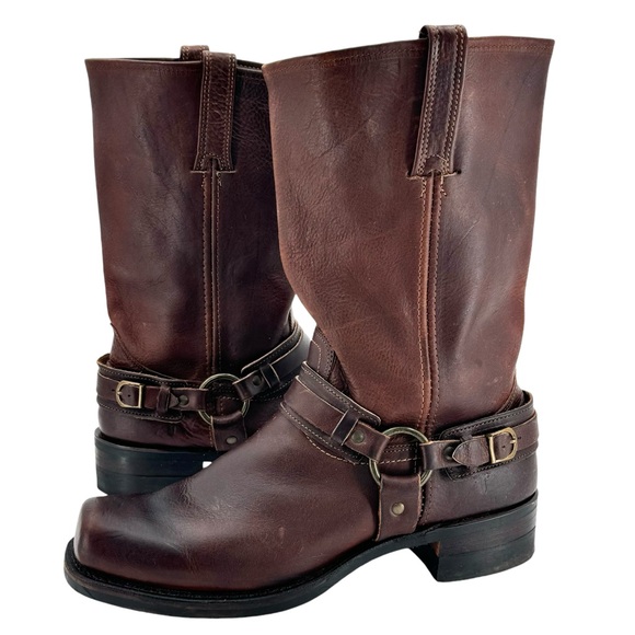 Frye Other - Frye Harness Boots Dark Brown Leather Square Toe Brass Hardware | Men’s Size 13